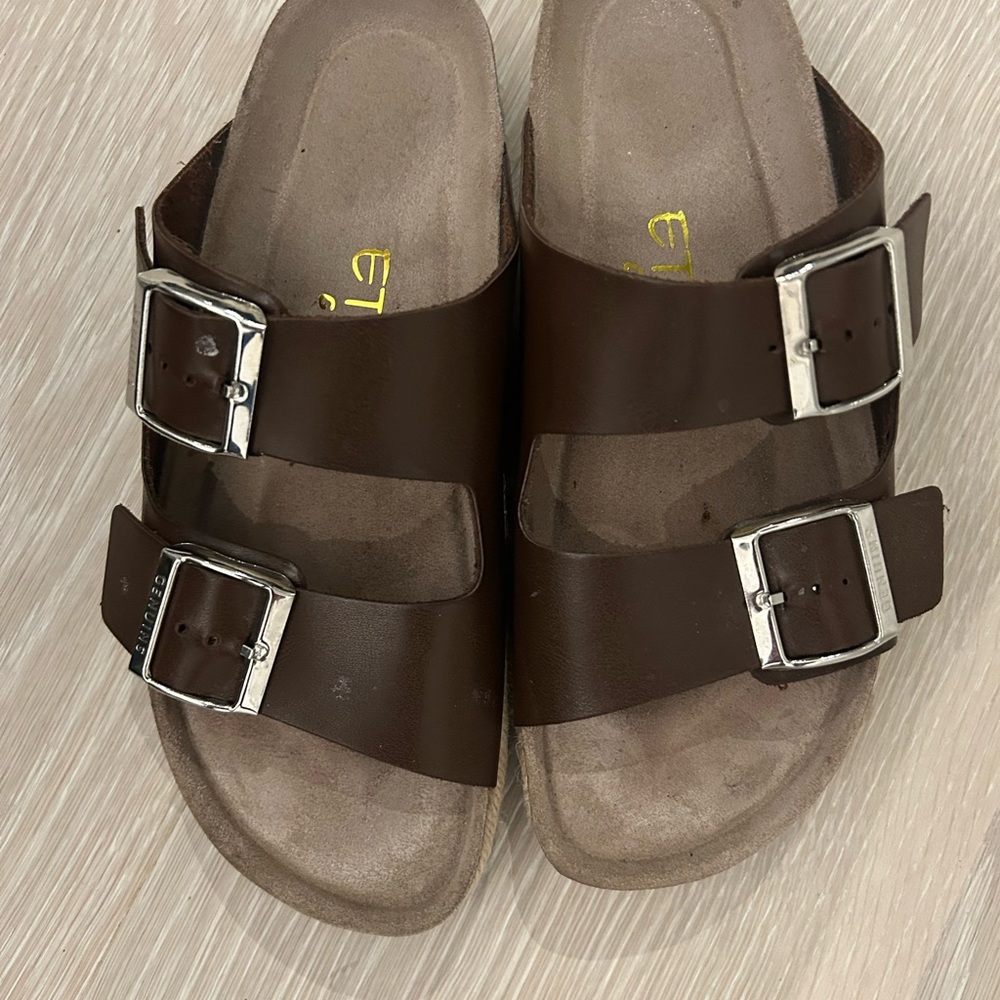 Brown Double Buckle Sandals